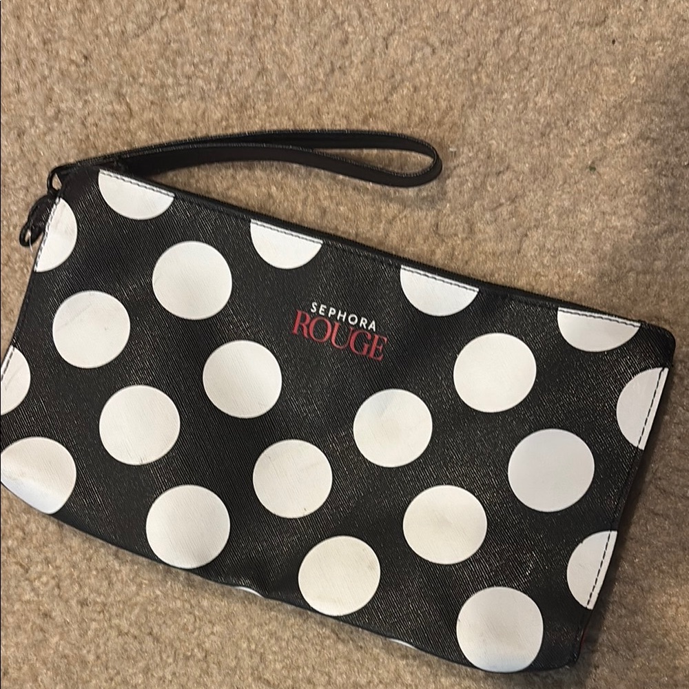 Sephora Rouge  Polka Dot Clutch Collectible Make Up Bag Medium Clutch
